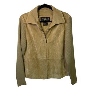 Fabio Tan Suede Zip Up Jacket with Pockets Large